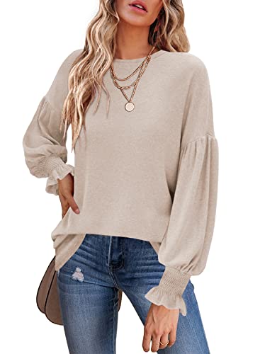 トップス KAVAL Round neck blouse Women's Chiffon Tops Long Sleeve Draped Collar Cowl Neck